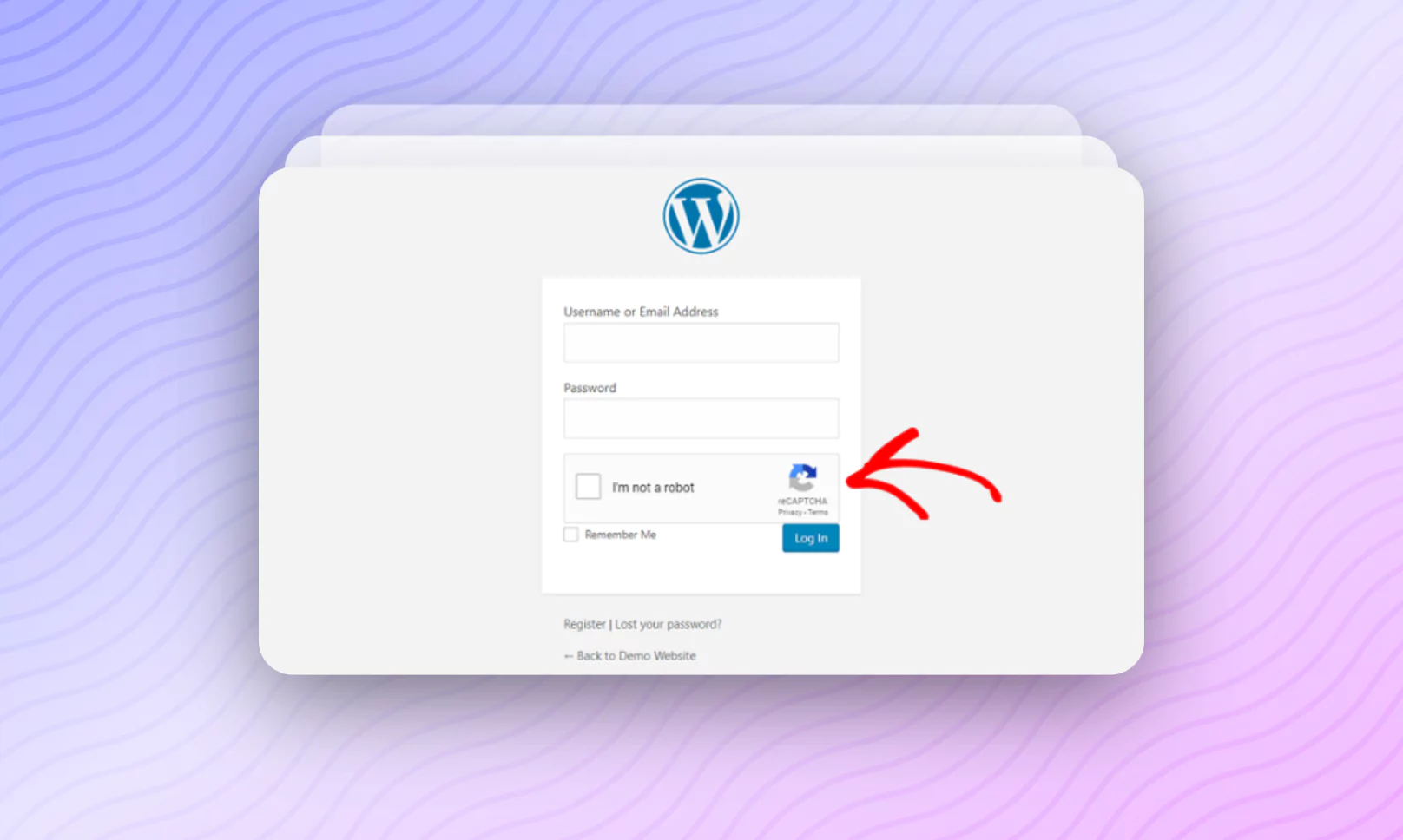 wordpress login page with recaptcha