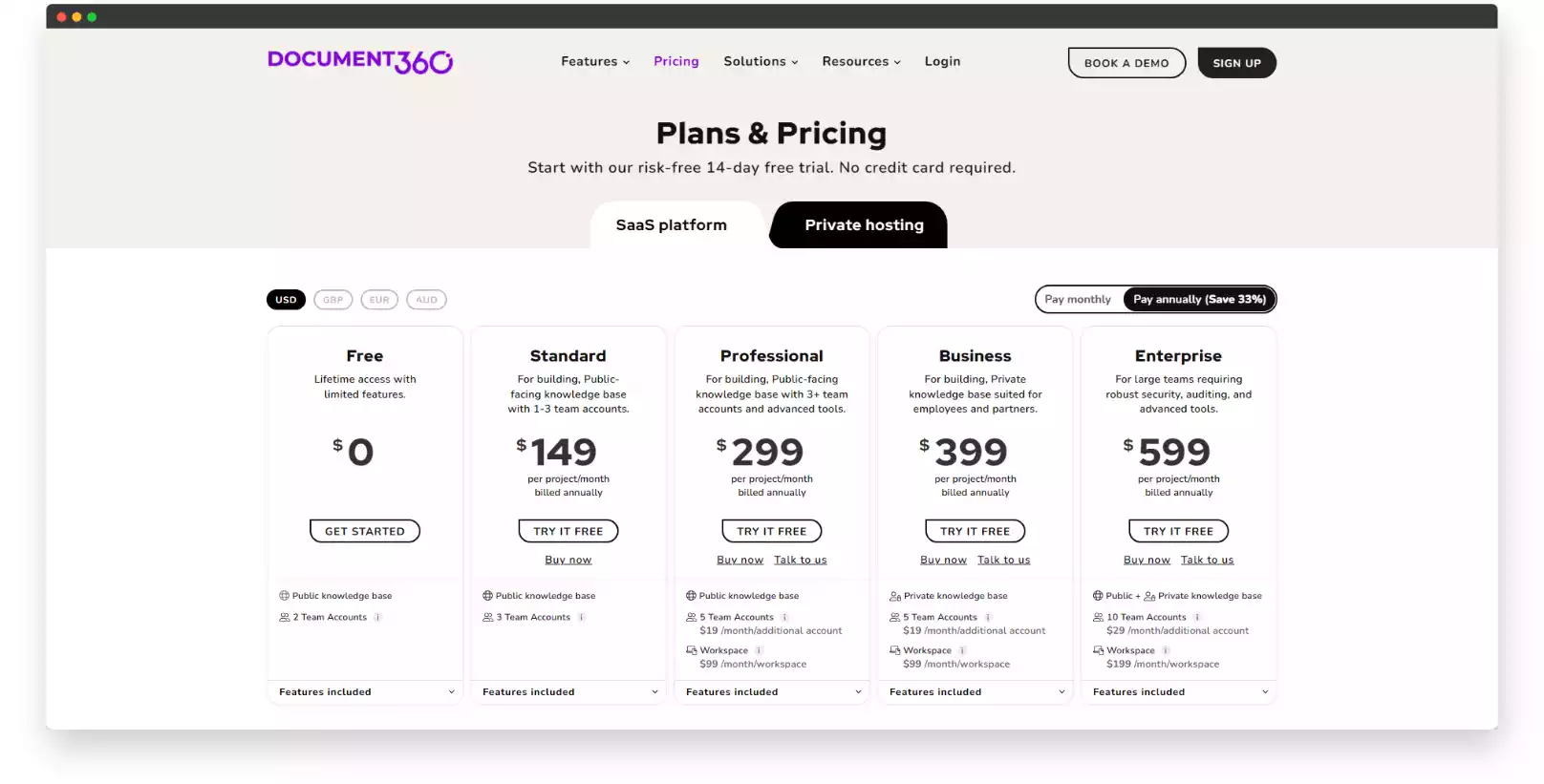 Docunent360 Documentation Tool Pricing