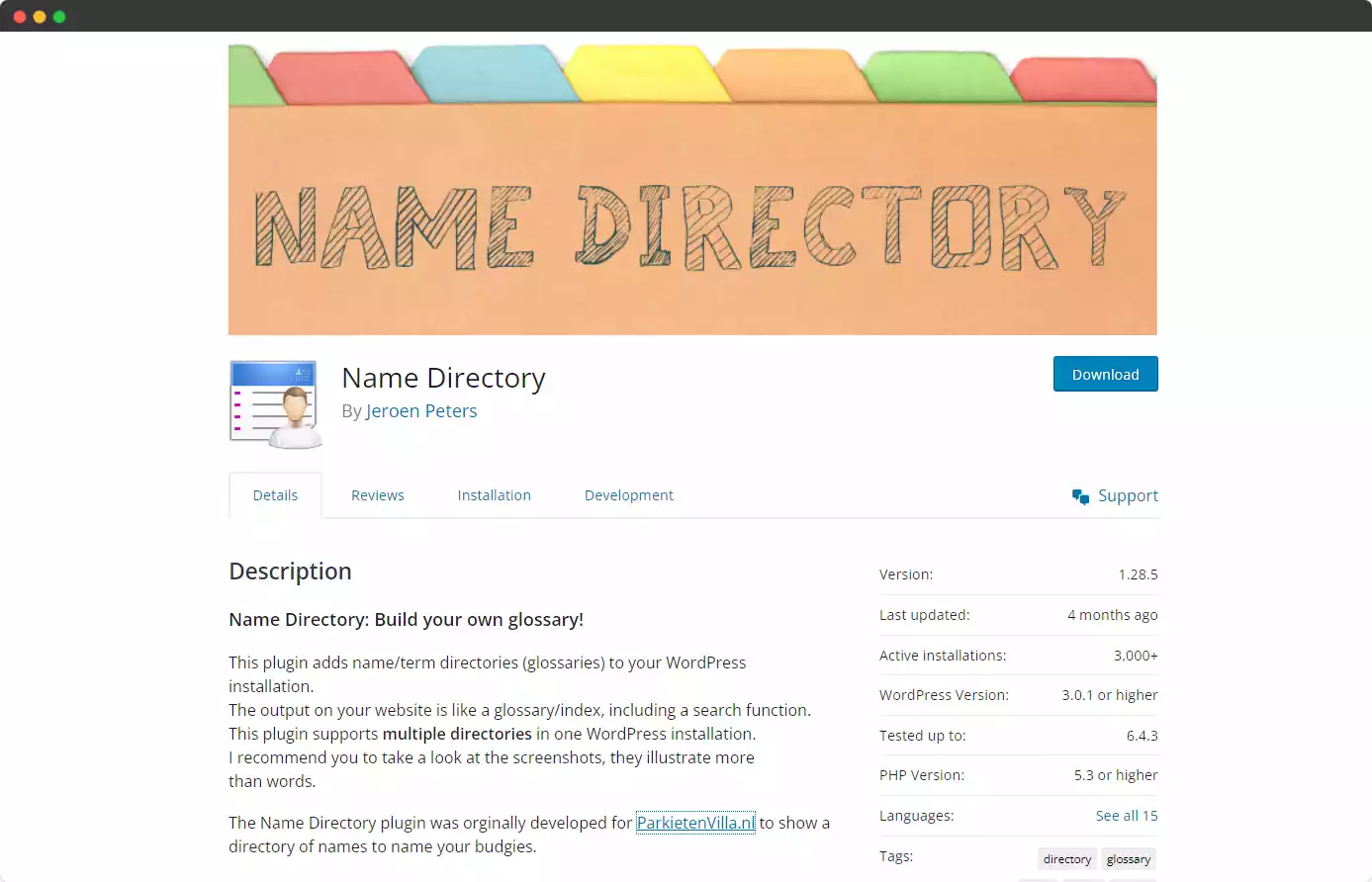 Name Directory Glossary Plugin