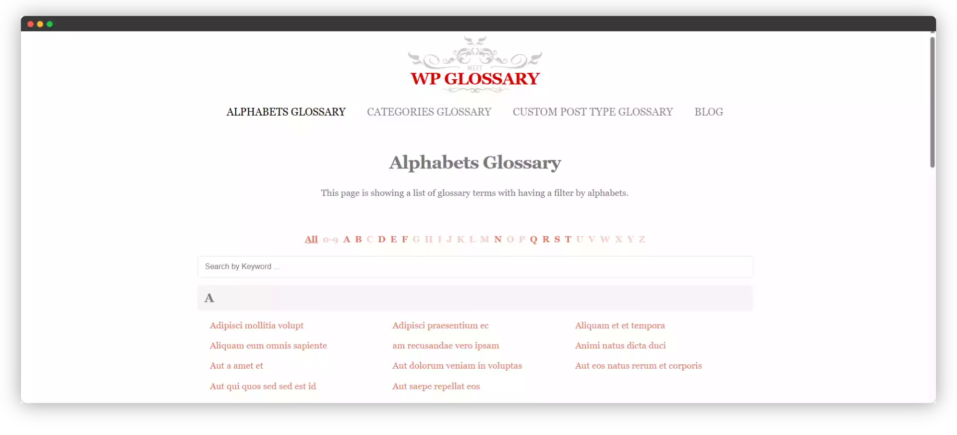 WP Glossary - Encyclopedia  Lexicon  Knowledge Base  Wiki  Dictionary Layout Demo