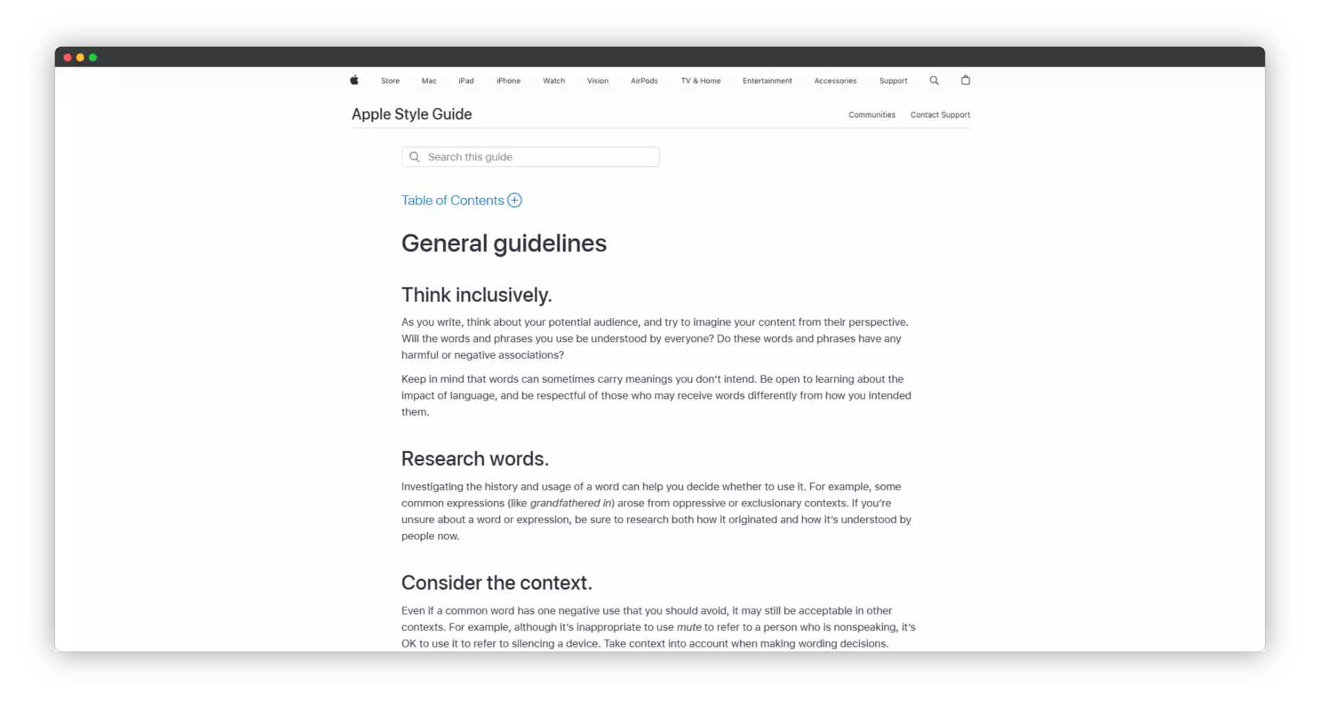 Apple Documentation Style Example