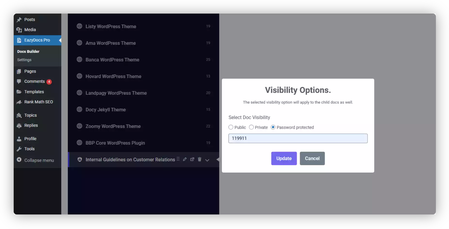 Step 3 Enable Internal Documentation Password Protected Documentation