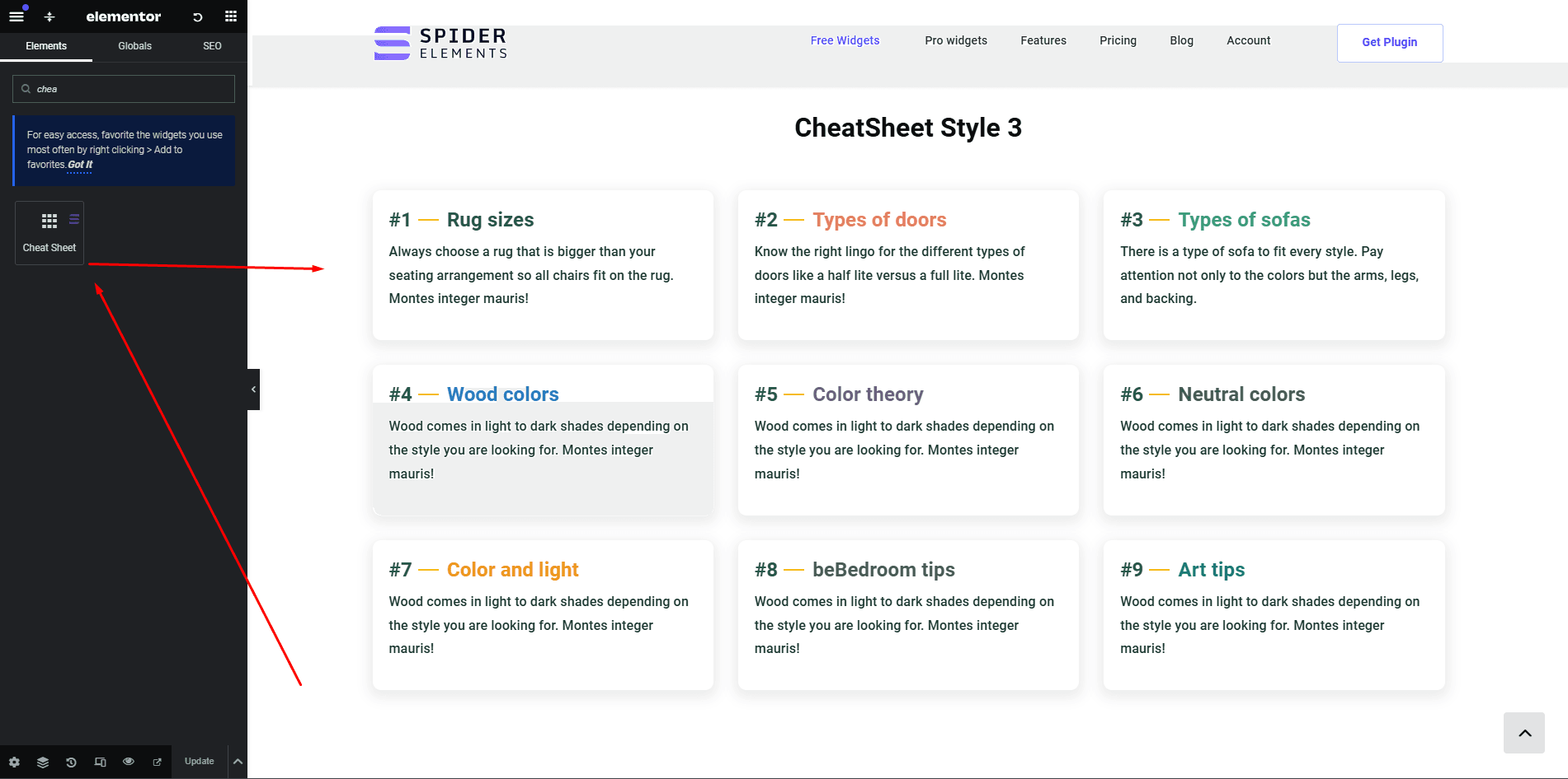 cheatsheet widget | free elementor addons
