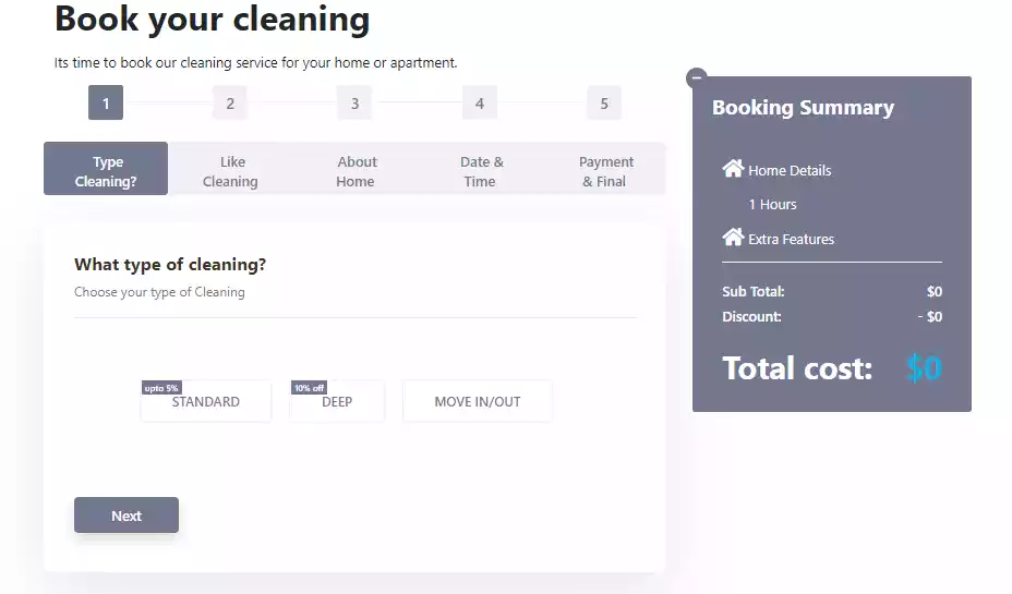 Cleanly Online Booking Service Checkout Page