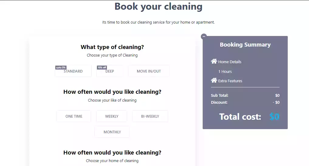 Cleanly WordPress Online Booking Panel for Cleaning Services