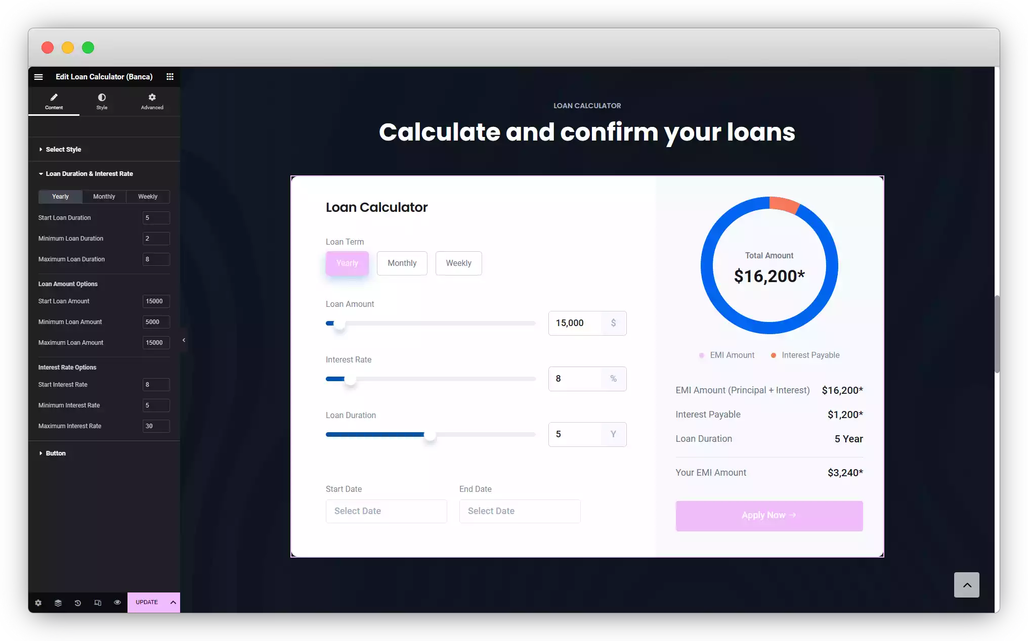 Banca loan calculator widget 